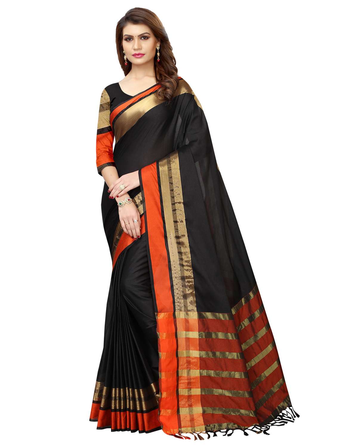 Buy online Zari Border Woven Saree With Blouse from ethnic wear for