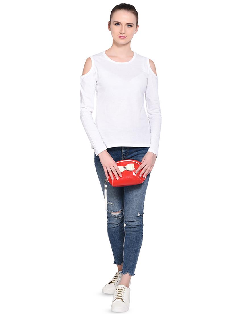 cold shoulder solid top - 16331287 - Standard Image - 3