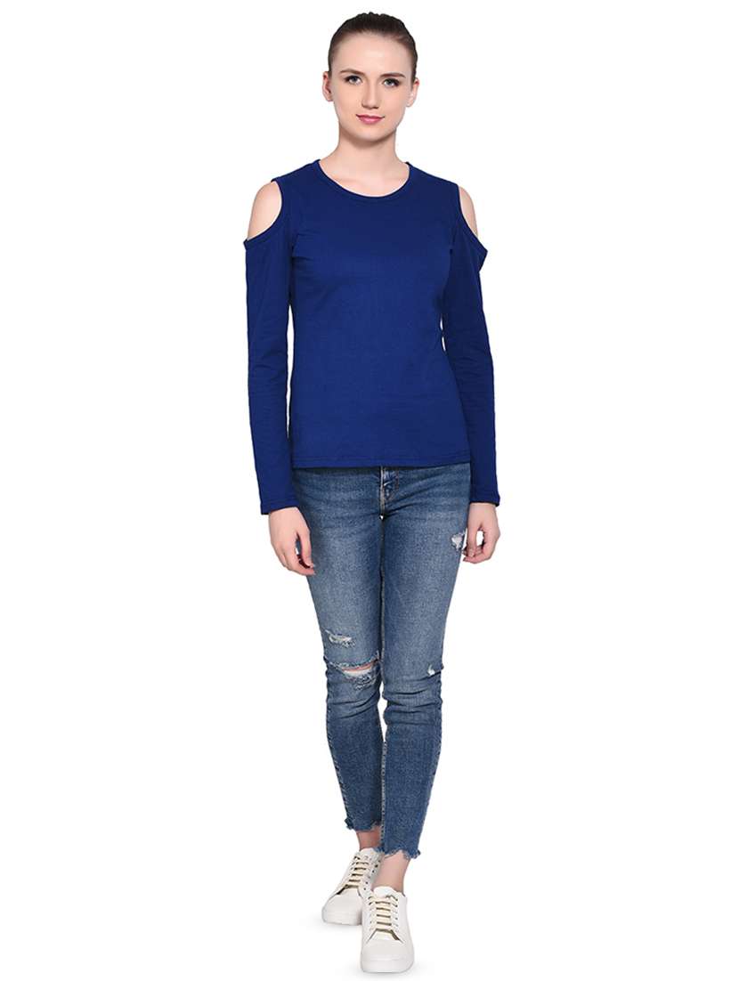 cold shoulder solid top - 16331288 - Standard Image - 3