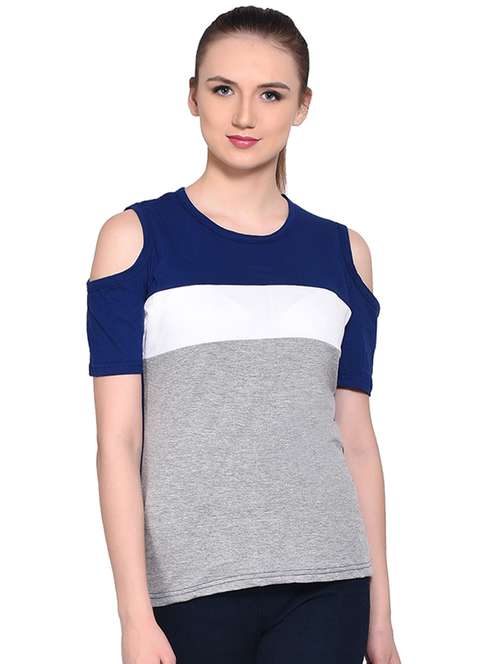 color block cold shoulder top - 16331298 -  Standard Image - 0