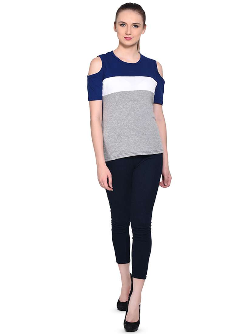 color block cold shoulder top - 16331298 - Standard Image - 3