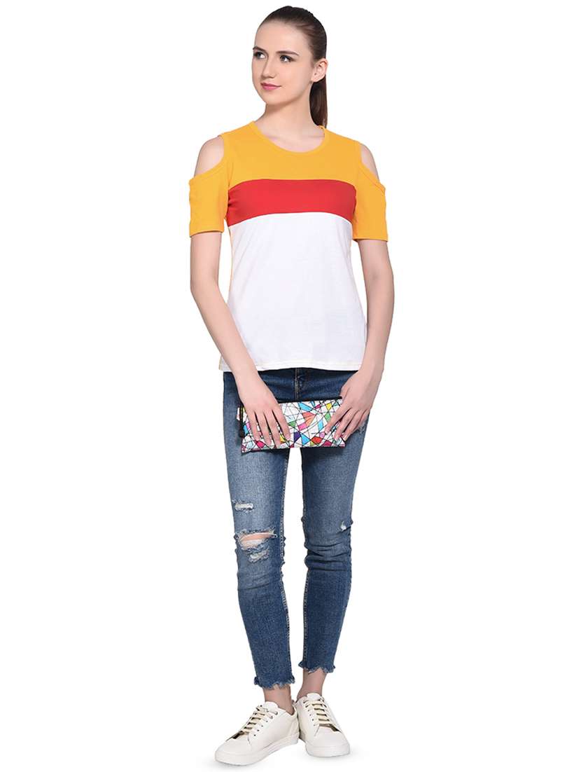 color block cold shoulder top - 16331302 - Standard Image - 3
