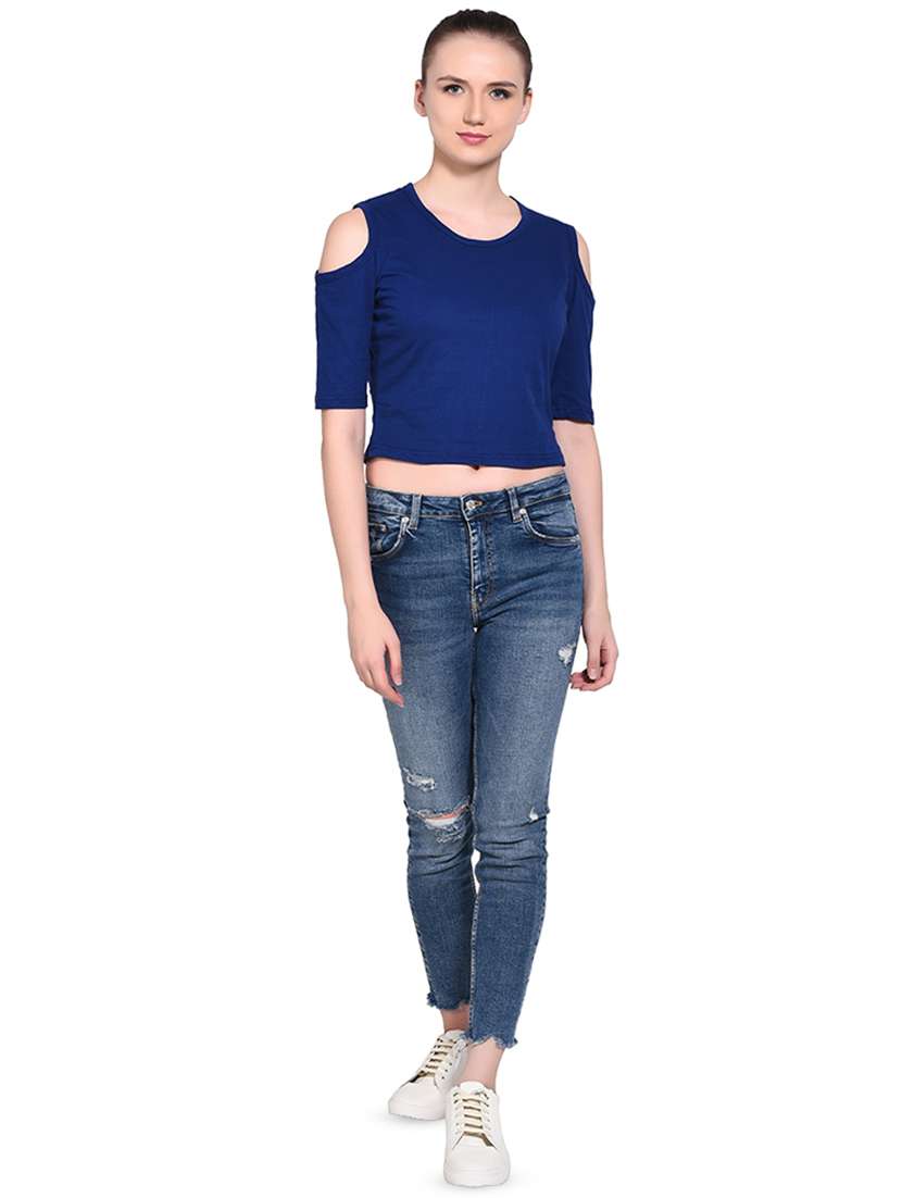 women's crop round neck top - 16331304 - Standard Image - 3