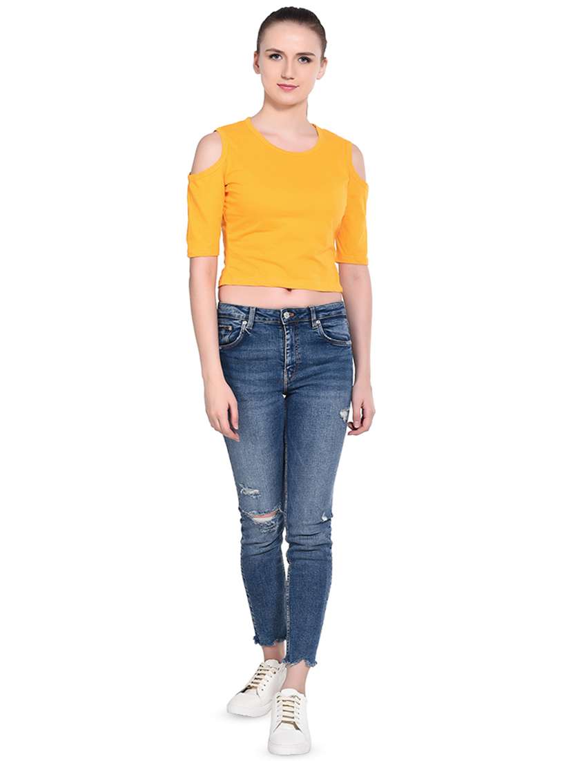 women's crop round neck top - 16331305 - Standard Image - 3