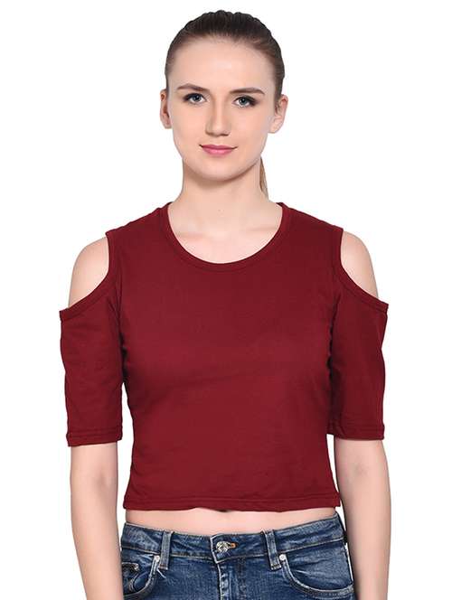 women's crop round neck top - 16331306 -  Standard Image - 0