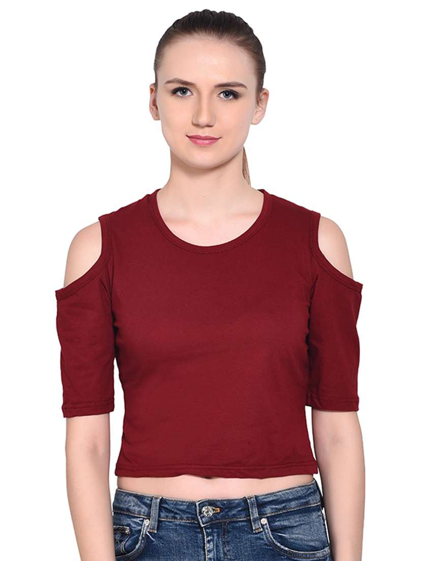 women's crop round neck top