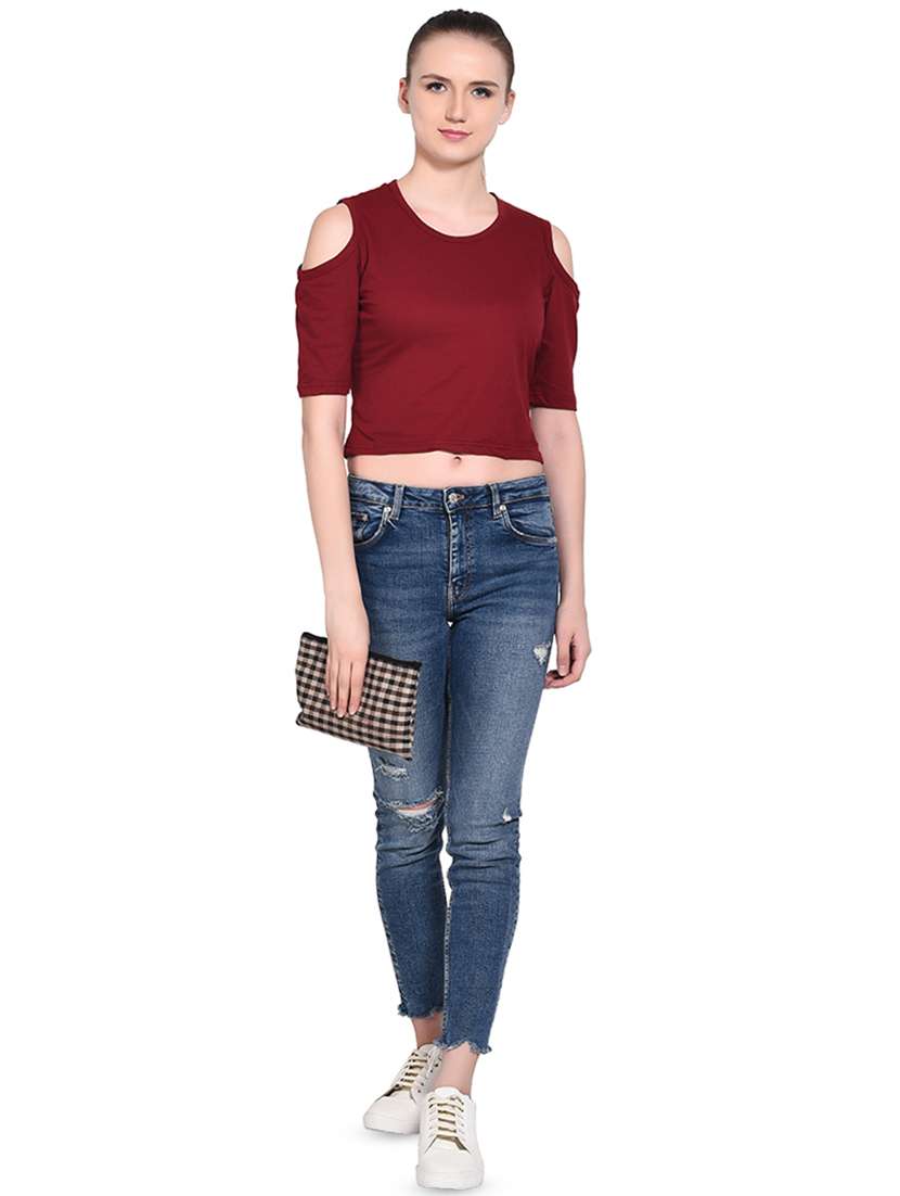 women's crop round neck top - 16331306 -  Standard Image - 3