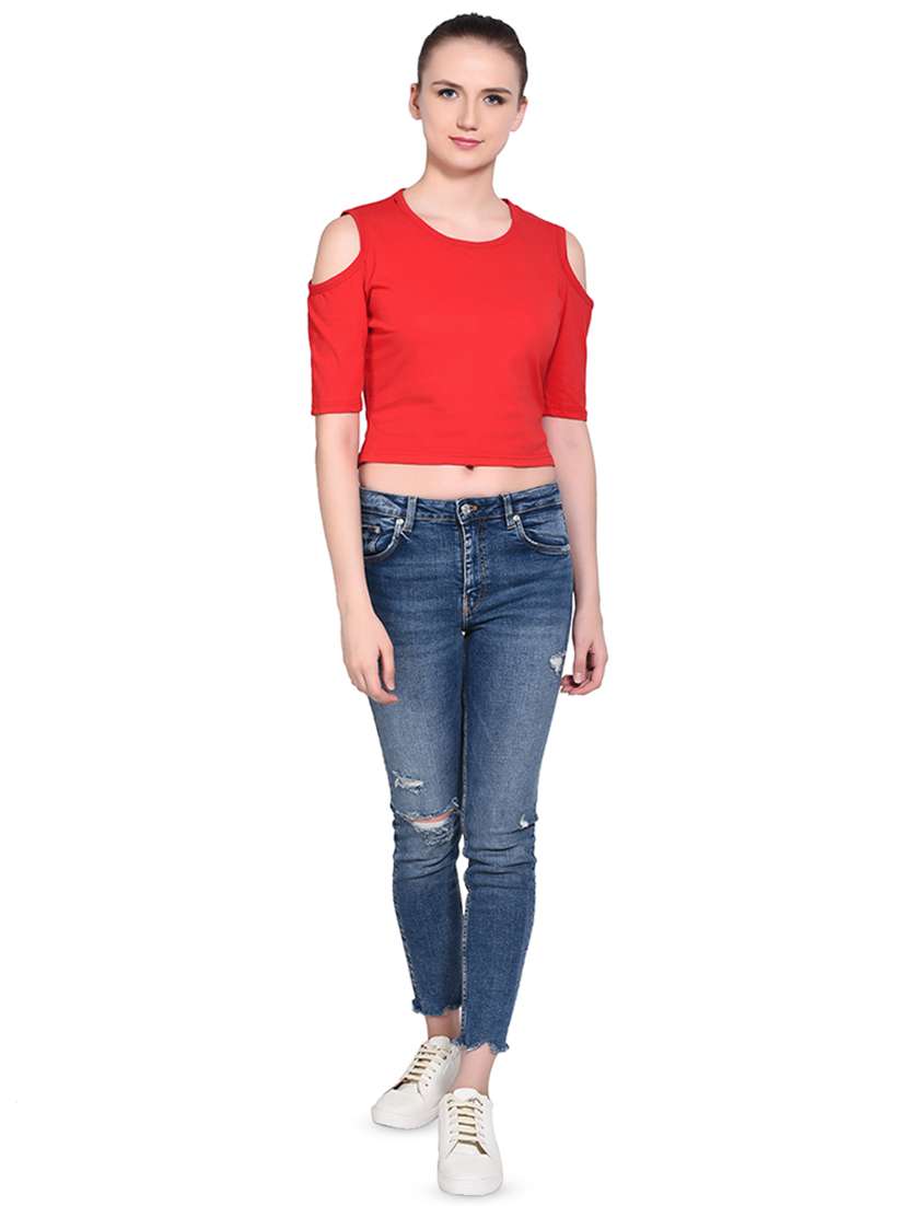 women's crop round neck top - 16331307 - Standard Image - 3