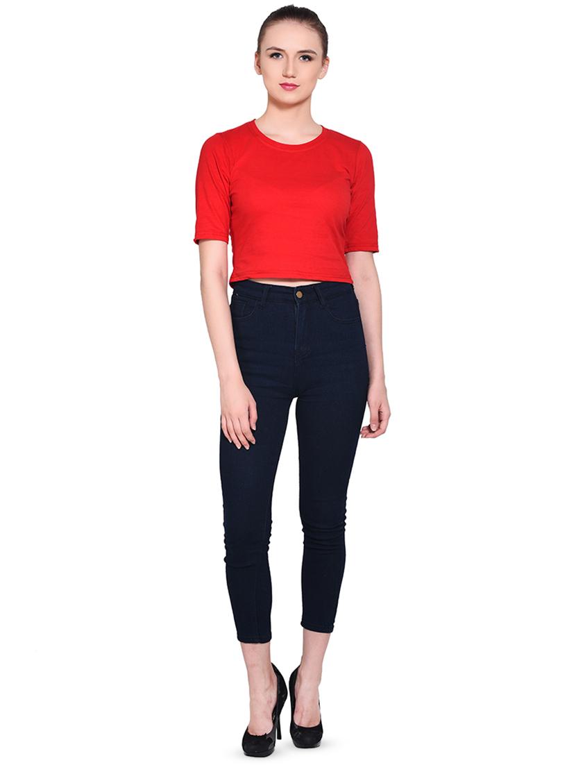 women's crop round neck top - 16331319 - Standard Image - 3