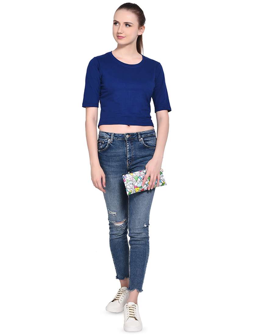 women's crop round neck top - 16331321 - Standard Image - 3