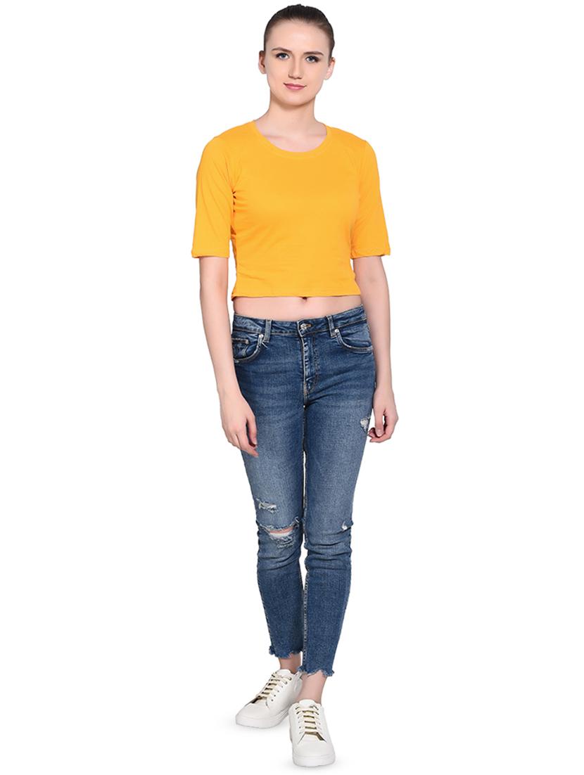 women's crop round neck top - 16331323 - Standard Image - 3