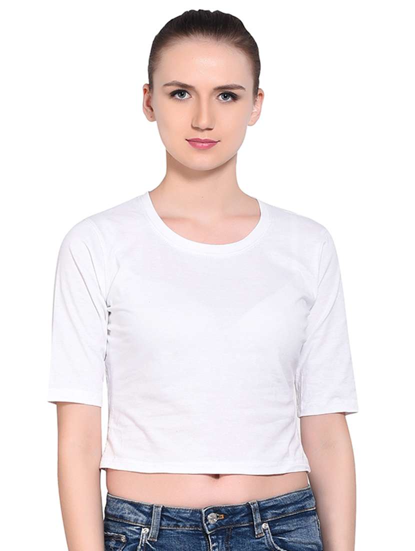 women's crop round neck top