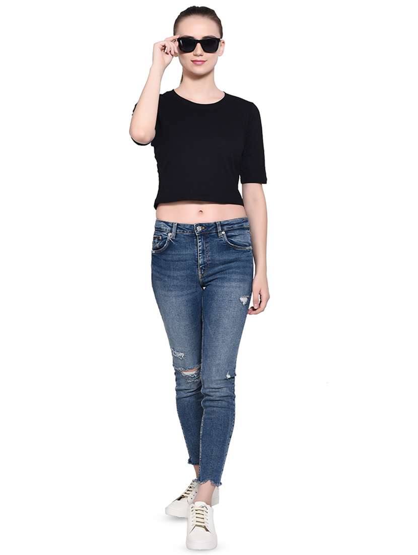 women's crop round neck top - 16331325 - Standard Image - 3