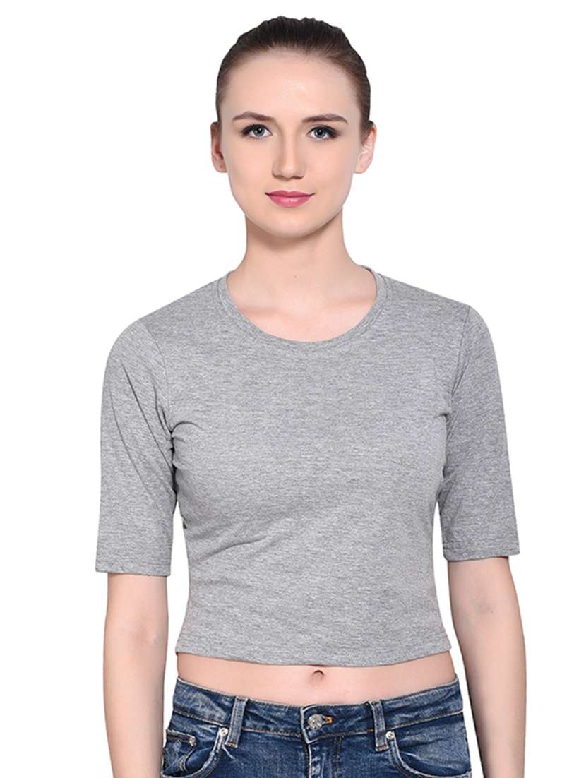 women's crop round neck top - 16331326 -  Zoom Image - 0