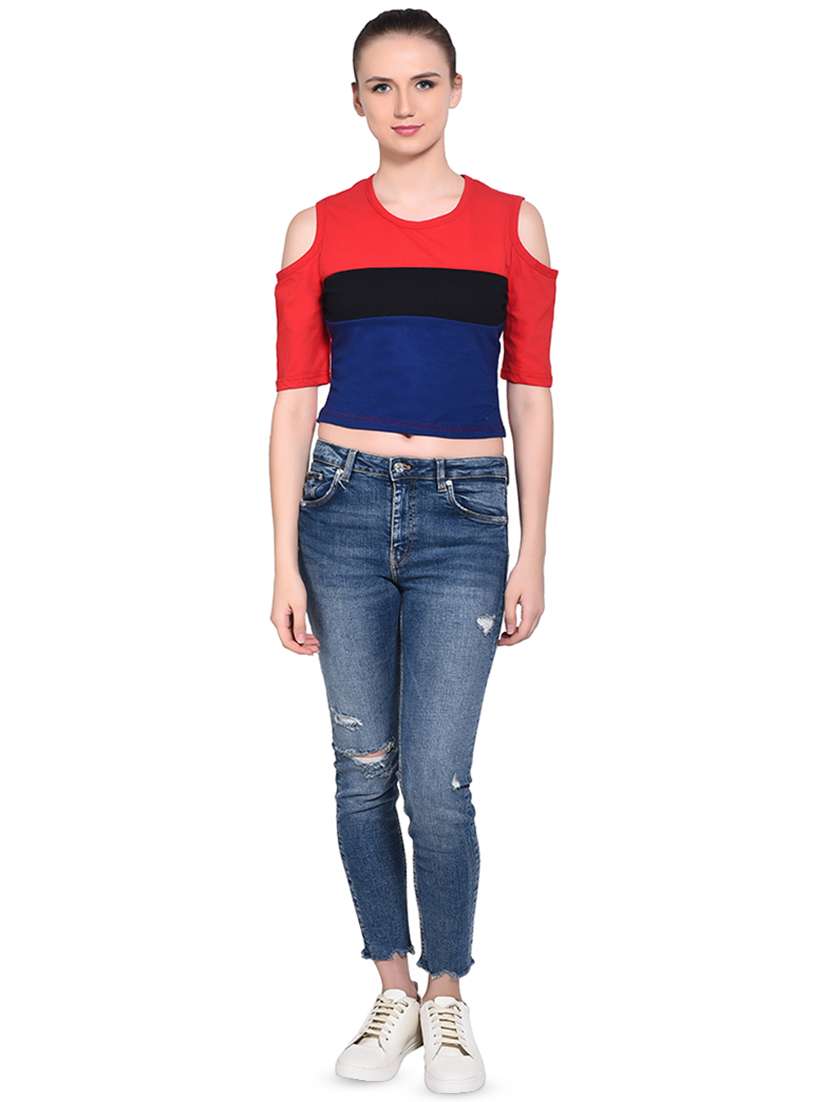 women's crop round neck top - 16331327 - Standard Image - 3