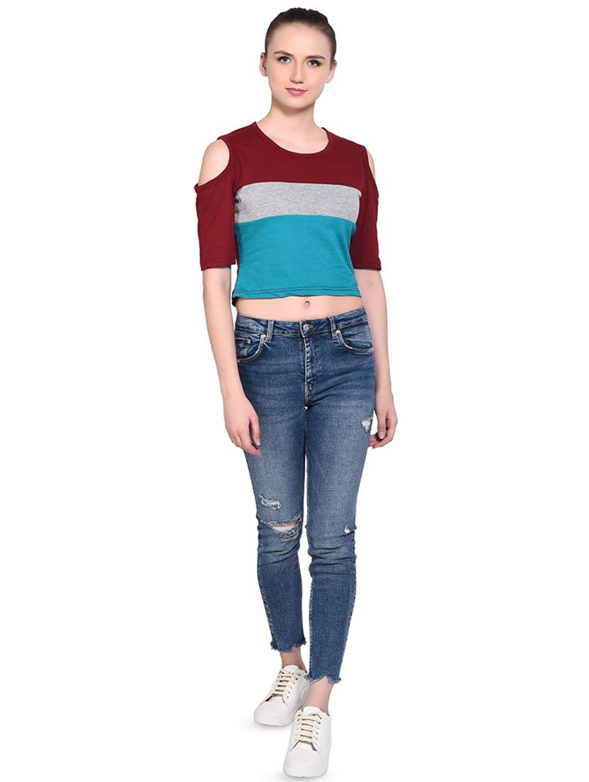 women's crop round neck top - 16331330 - Standard Image - 3