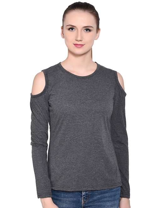 cold shoulder solid top - 16331396 -  Standard Image - 0