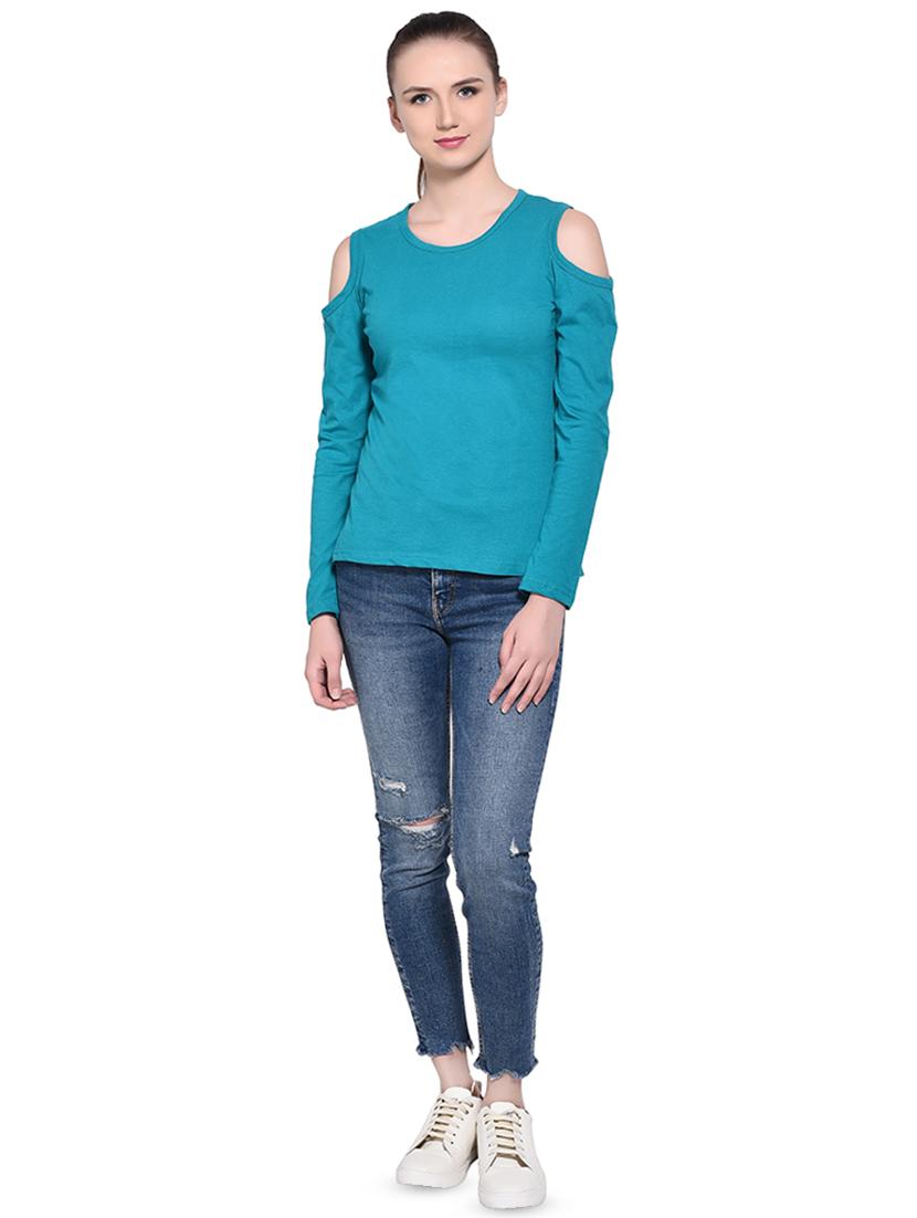 cold shoulder solid top - 16331402 - Standard Image - 3