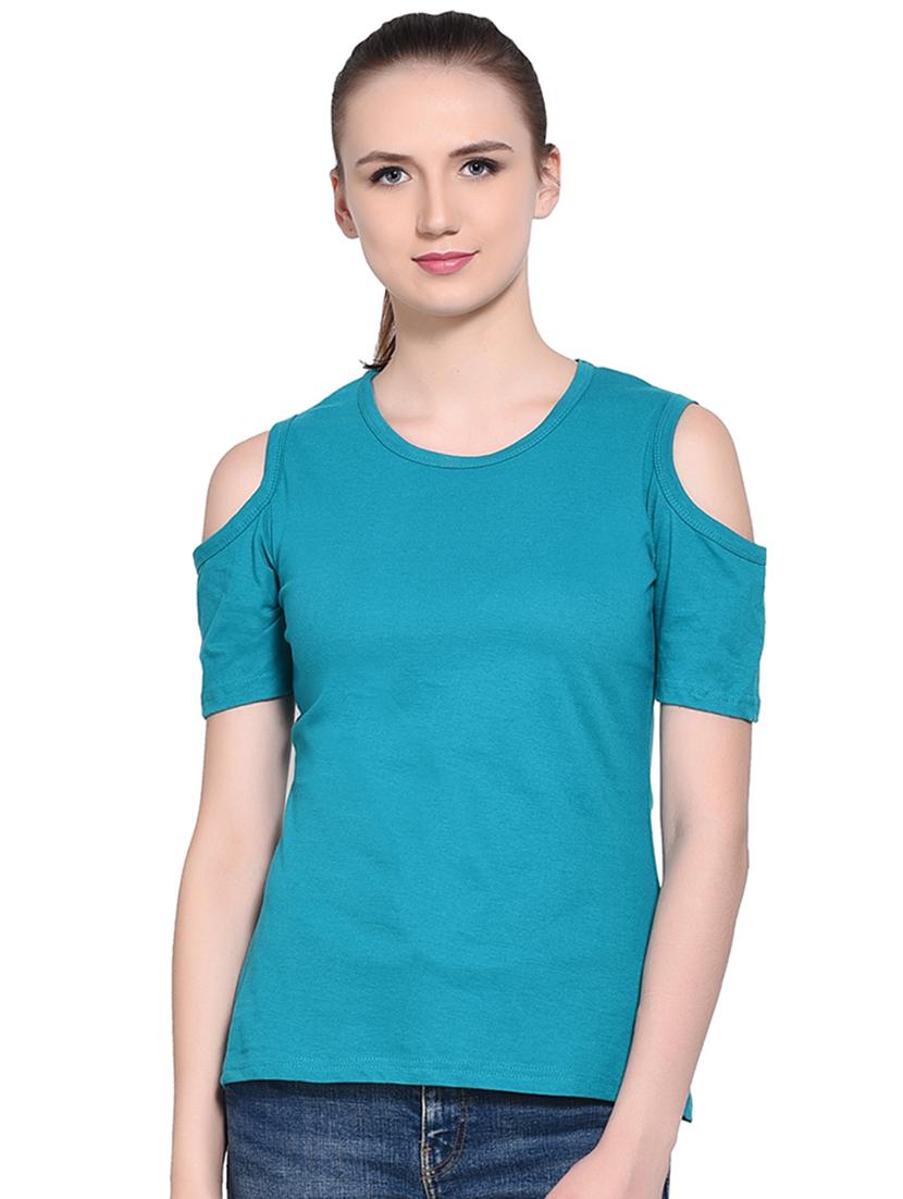 cold shoulder solid top - 16331405 -  Zoom Image - 0