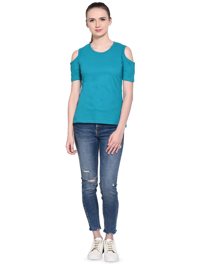 cold shoulder solid top - 16331405 - Standard Image - 3