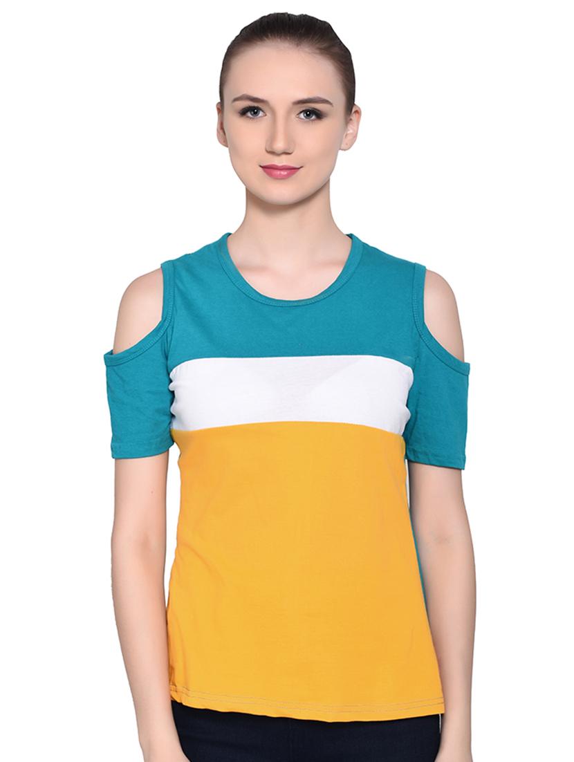 color block cold shoulder top - 16331406 - Zoom Image - 0