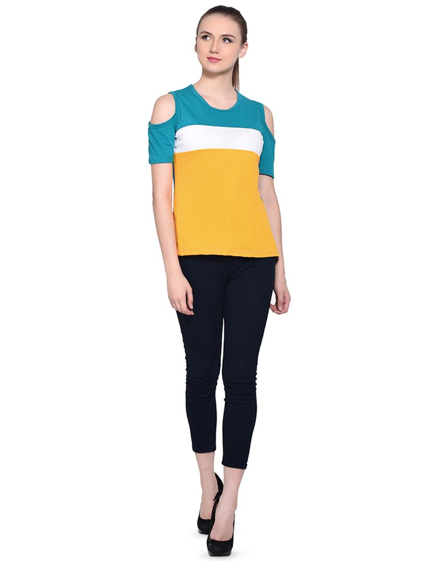 color block cold shoulder top - 16331406 - Standard Image - 3