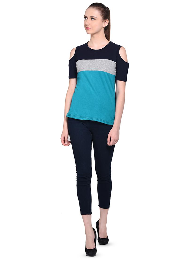 color block cold shoulder top - 16331407 - Standard Image - 3