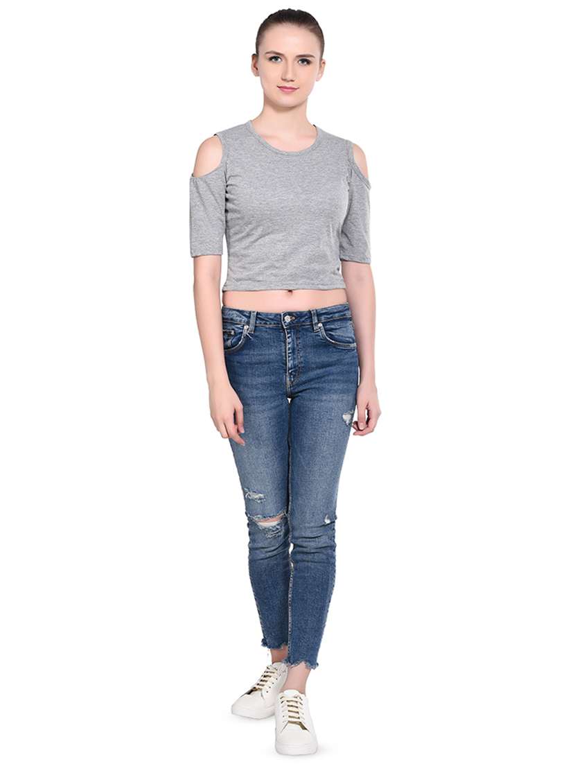 women's crop round neck top - 16331412 - Standard Image - 3