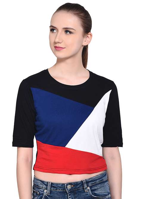 color block short sleeved top - 16331415 -  Standard Image - 0