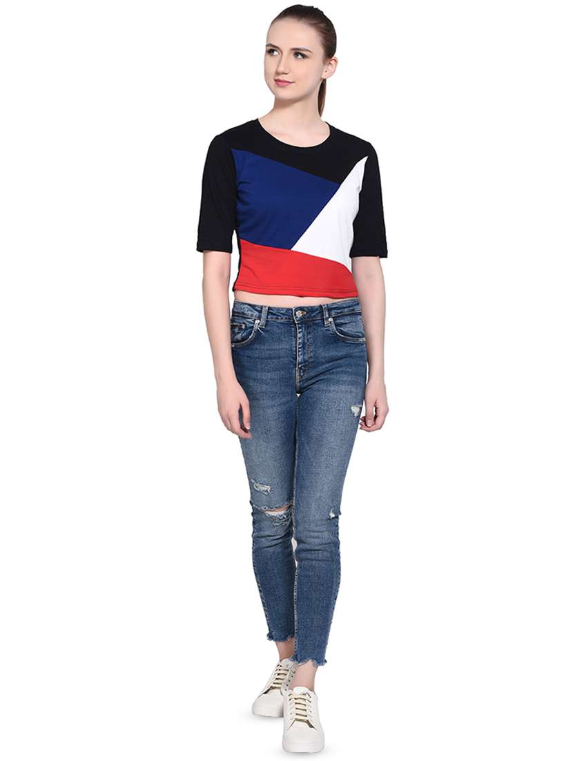 color block short sleeved top - 16331415 - Standard Image - 3