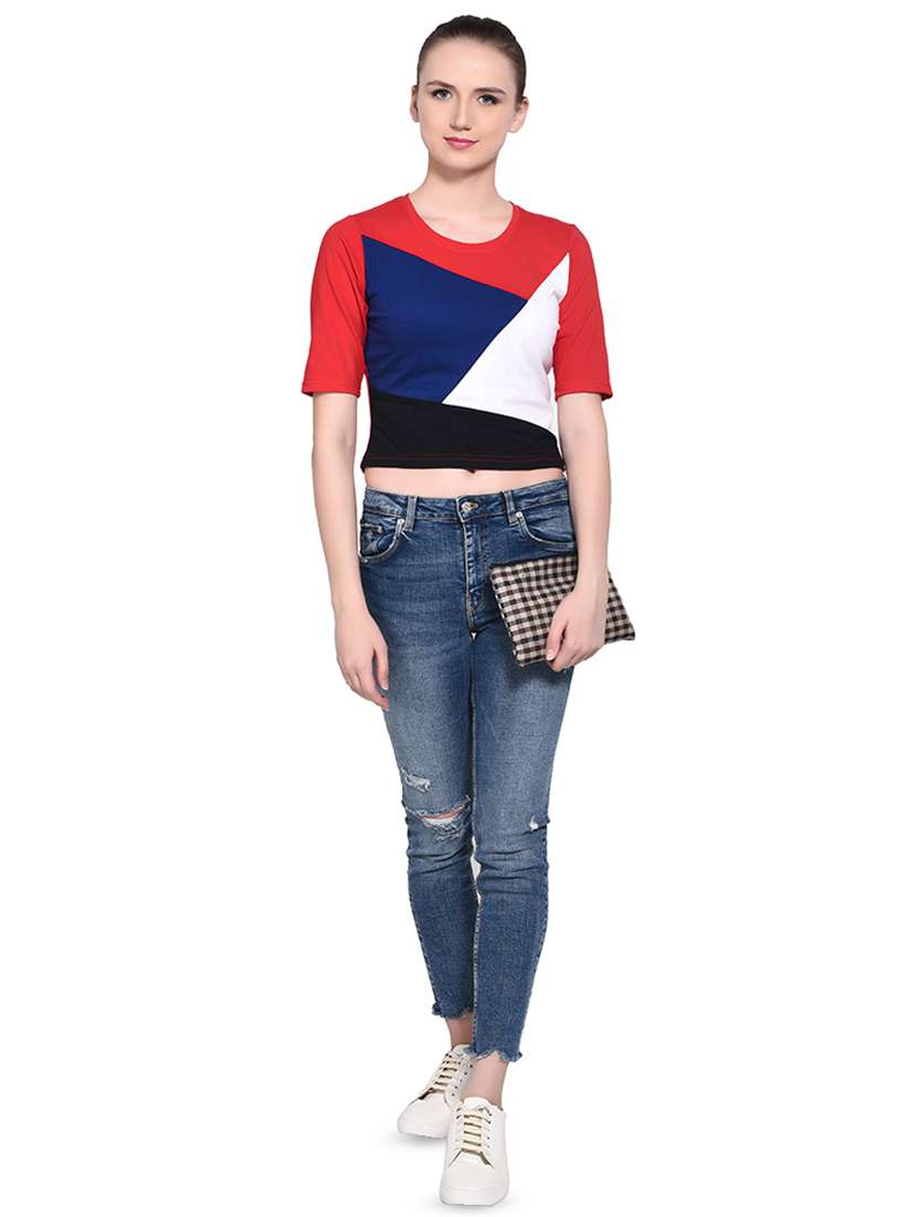 color block short sleeved top - 16331417 - Standard Image - 3