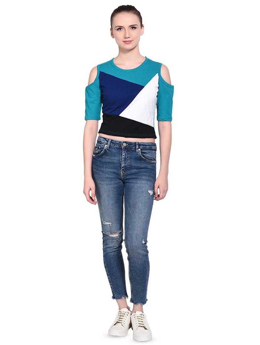 color block cold shoulder top - 16331419 - Standard Image - 3