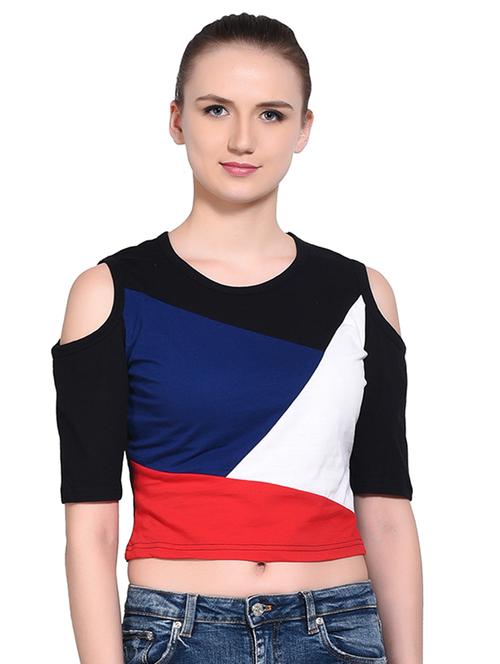 color block cold shoulder top - 16331421 -  Standard Image - 0