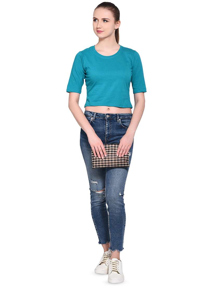 women's crop round neck t-shirt - 16331423 -  Standard Image - 3