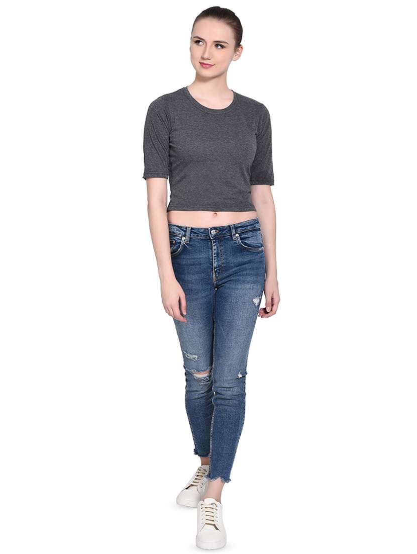 women's crop round neck top - 16331424 - Standard Image - 3