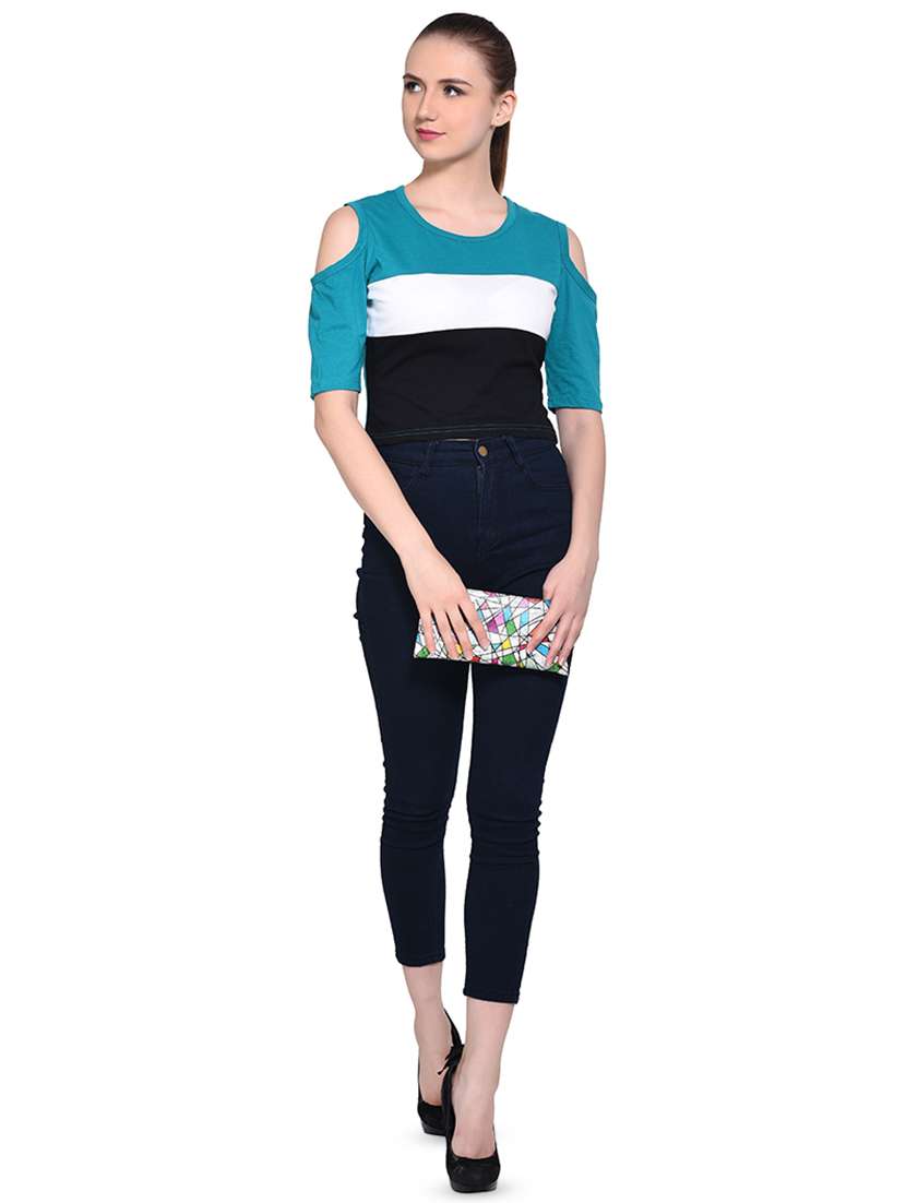 women's color block round neck t-shirt - 16331425 -  Standard Image - 3