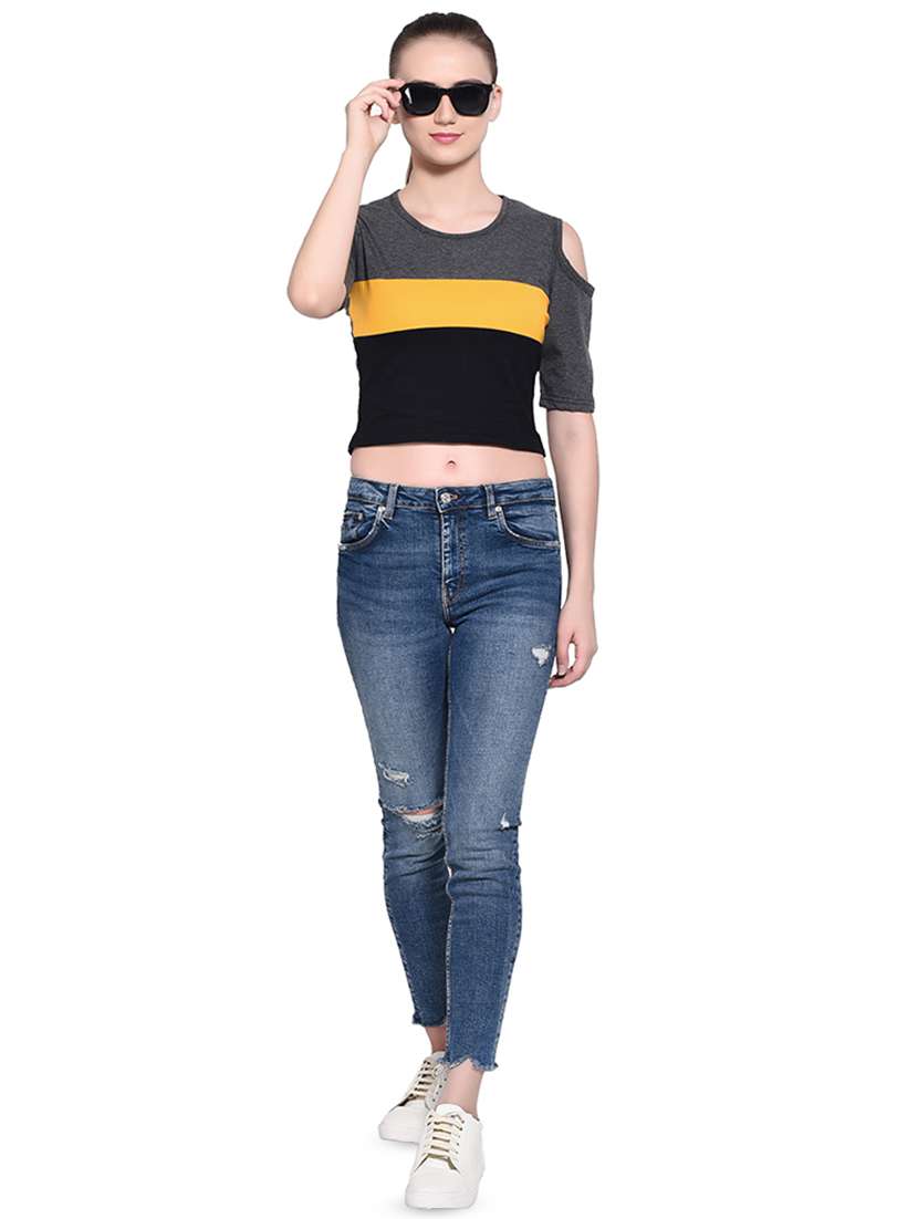 women's crop round neck top - 16331426 - Standard Image - 3