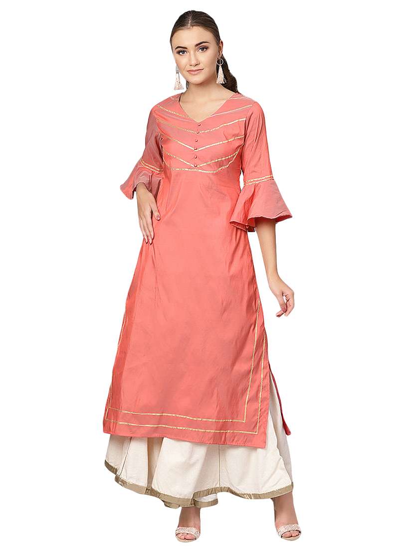 gota lace straight kurta - 16331531 -  Zoom Image - 0