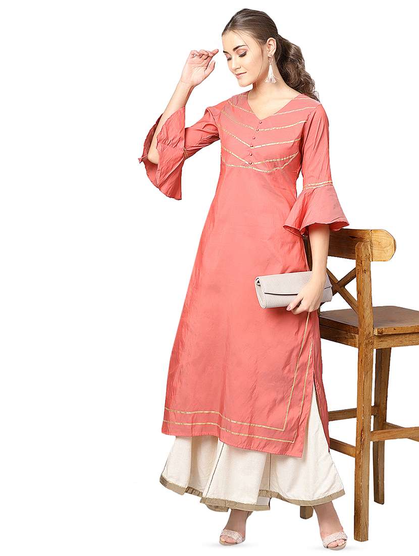 gota lace straight kurta - 16331531 - Standard Image - 3