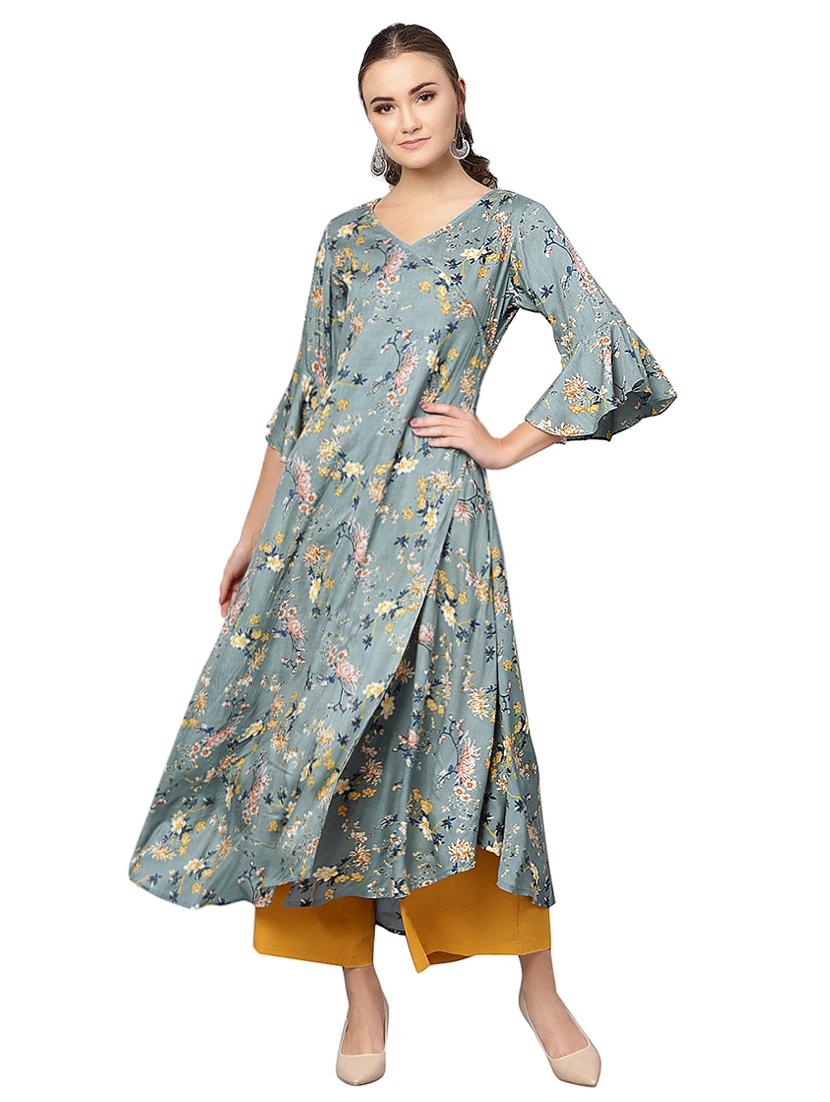 floral printed angrakha kurta - 16331533 - Zoom Image - 0