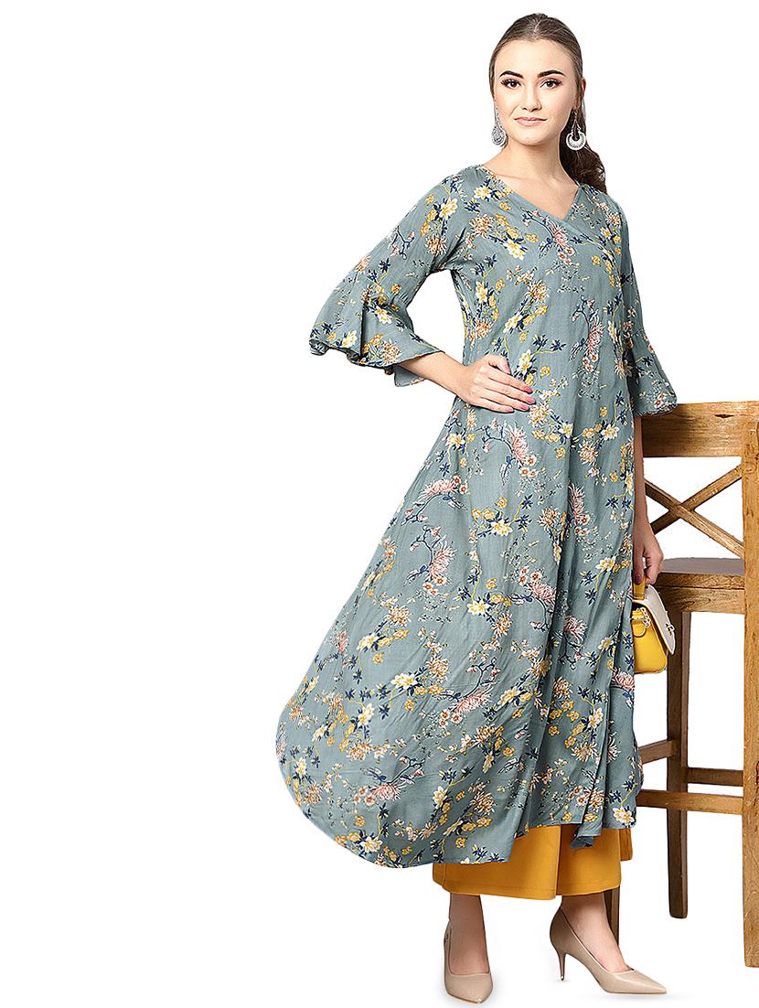 floral printed angrakha kurta - 16331533 - Standard Image - 3