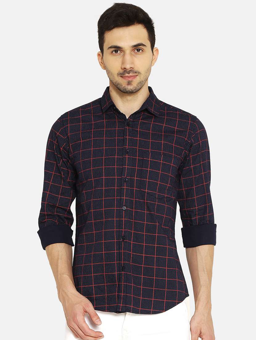 navy blue checkered casual shirt