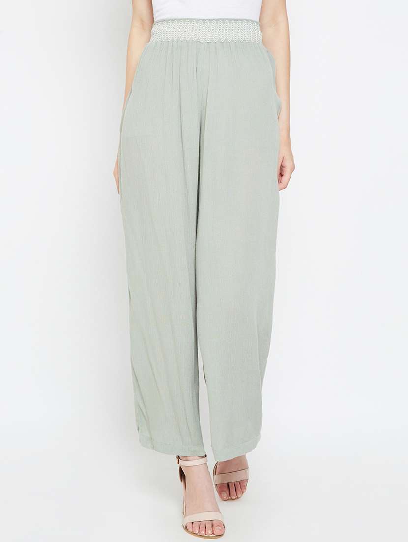 smocked waist high rise palazzo