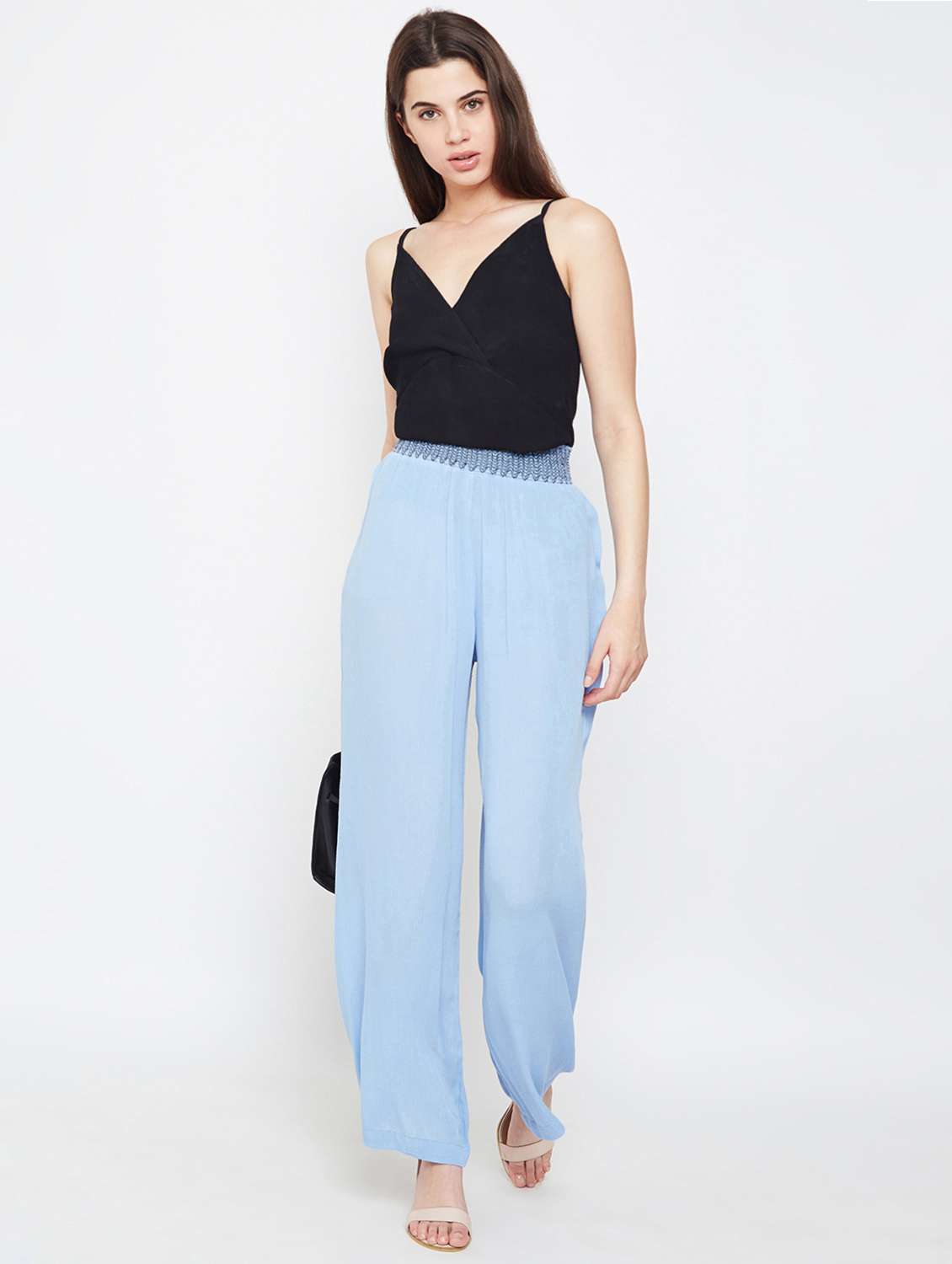 smocked waist high rise palazzo - 16332795 -  Standard Image - 3