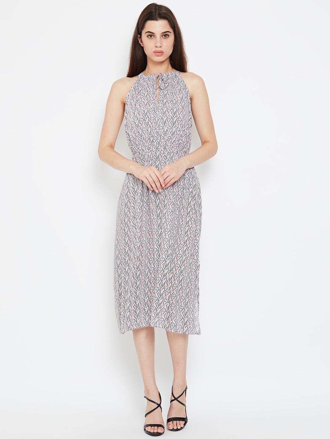 tie up neck side slit a-line dress - 16332833 -  Zoom Image - 0
