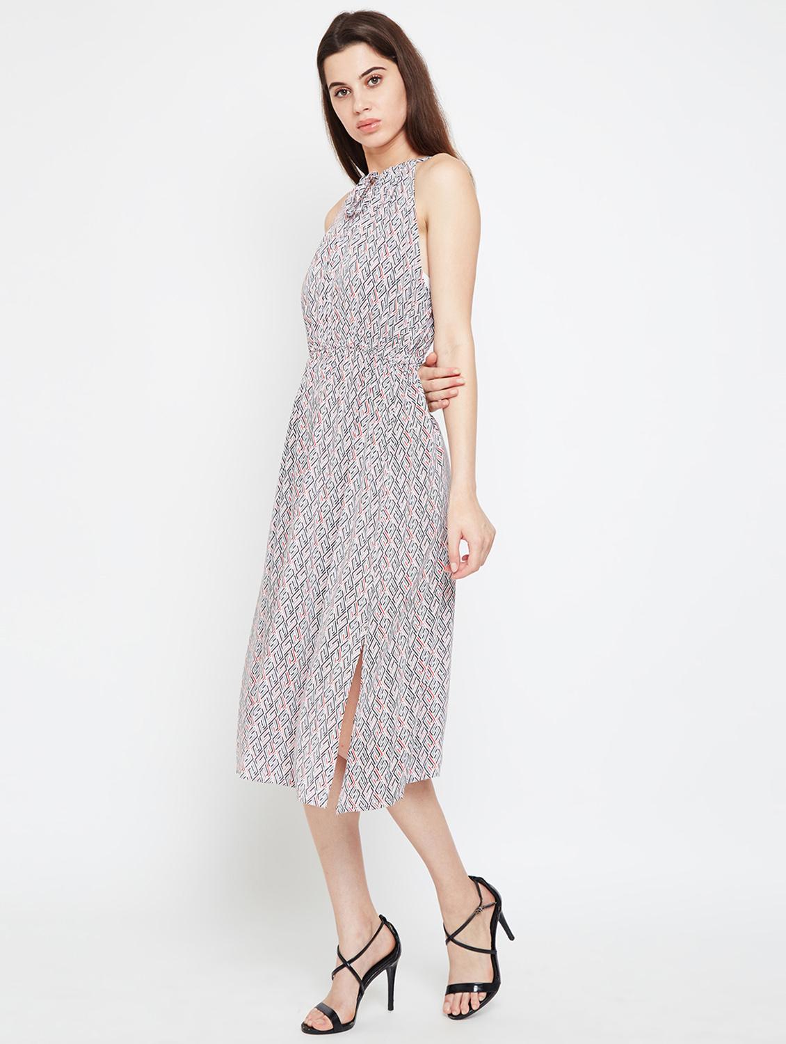 tie up neck side slit a-line dress - 16332833 - Standard Image - 3