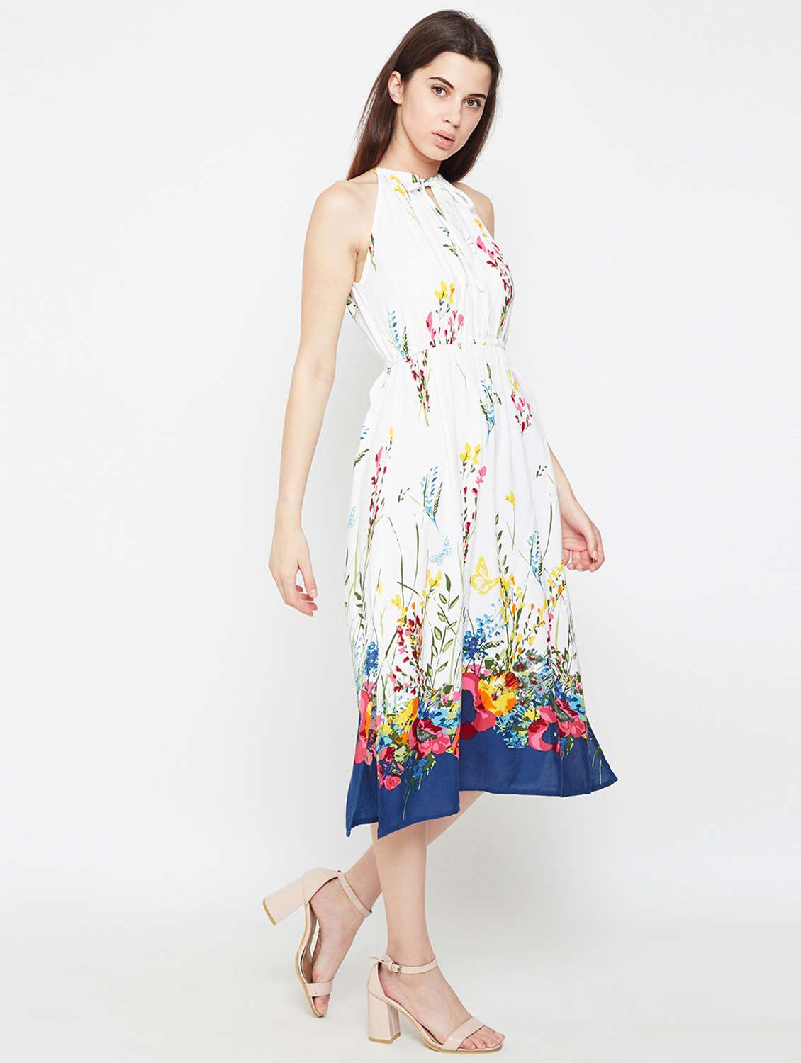 tie up neck side slit a-line dress - 16332834 -  Standard Image - 3