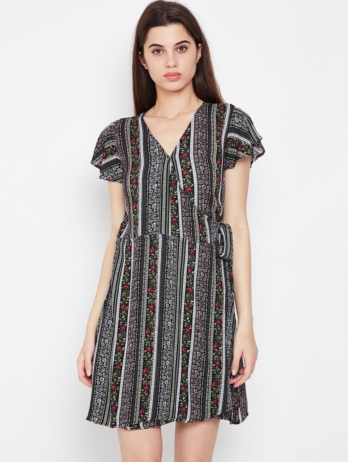 ruffle sleeved floral stripe wrap dress - 16332842 -  Zoom Image - 0