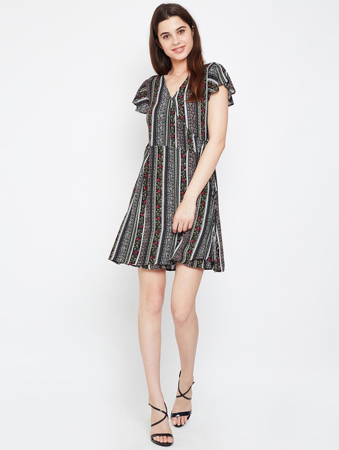 ruffle sleeved floral stripe wrap dress - 16332842 - Standard Image - 3