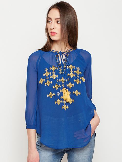 women's a line tie-up neck top - 16333068 - Standard Image - 0